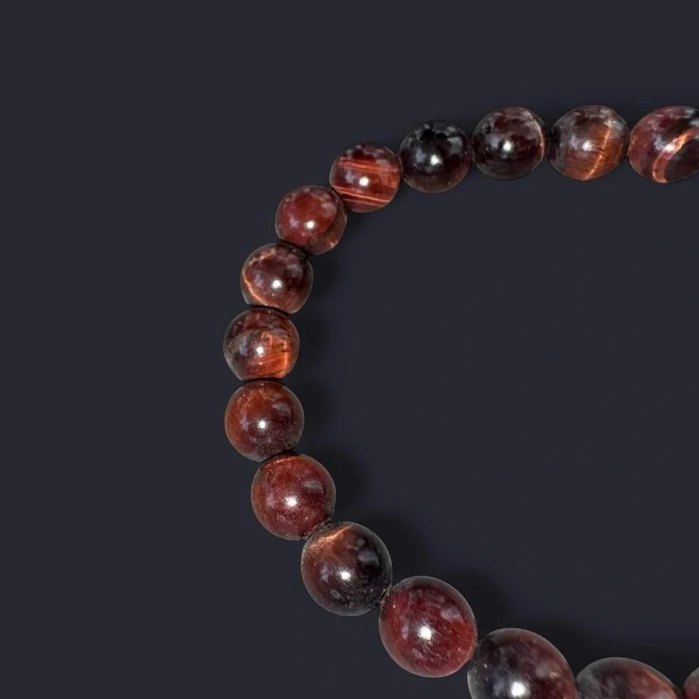 Red Tiger’s Eye Gemstone Bead Bracelet 8mm